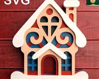 Cute House 3D Layered V12 | Digital Cut File - SVG, DXF, PDF | Compatible with Cricut, Silhouette, Glowforge | Christmas House Template