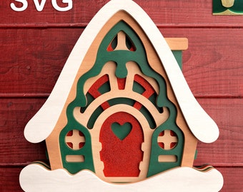 Cute House 3D Layered V13 | Digital Cut File - SVG, DXF, PDF | Compatible with Cricut, Silhouette, Glowforge | Christmas House Template