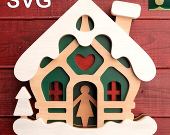 Cute House 3D Layered V10 | Digital Cut File - SVG, DXF, PDF | Compatible with Cricut, Silhouette, Glowforge | Christmas House Template