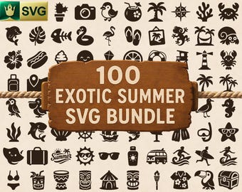 100 Exotic Summer SVG Bundle | Beach Vacation Cut Files | Tropical Clipart | Ocean Digital Designs | Summer Silhouette SVG, Dxf, Pdf, Png