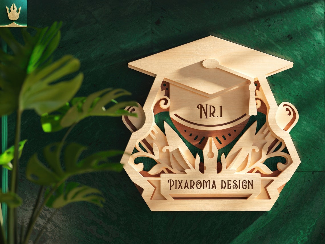 Graduation Cap Wall Art and Award, 3D Layered Cut File for Glowforge ...