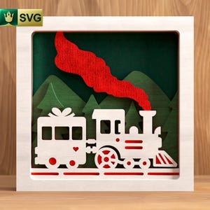 Christmas Train 3D Layered SVG | Festive Cut File | Holiday Train Scene | SVG, DXF, Pdf, Ai, Eps, Png | Christmas Decor Project