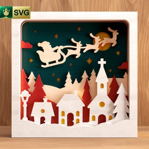 3D Layered Christmas Village V.3 | Digital Cut File - SVG, DXF, PDF | Compatible with Cricut, Silhouette, Glowforge | Christmas Shadowbox