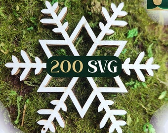 200 Snowflake SVG and PNG Cut Files Bundle | Vector Templates for Laser Cutting Machines or Print and Web | Christmas Digital Files