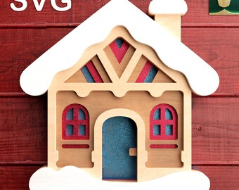 Cute House 3D Layered V2 | Digital Cut File - SVG, DXF, PDF | Compatible with Cricut, Silhouette, Glowforge | Christmas House Template