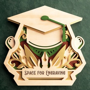 Graduation Cap Wall Art and Award, 3D Layered Cut File for Glowforge and Laser Cutting Machines, Svg, Dxf, Pdf, Eps, Ai - Digital Files