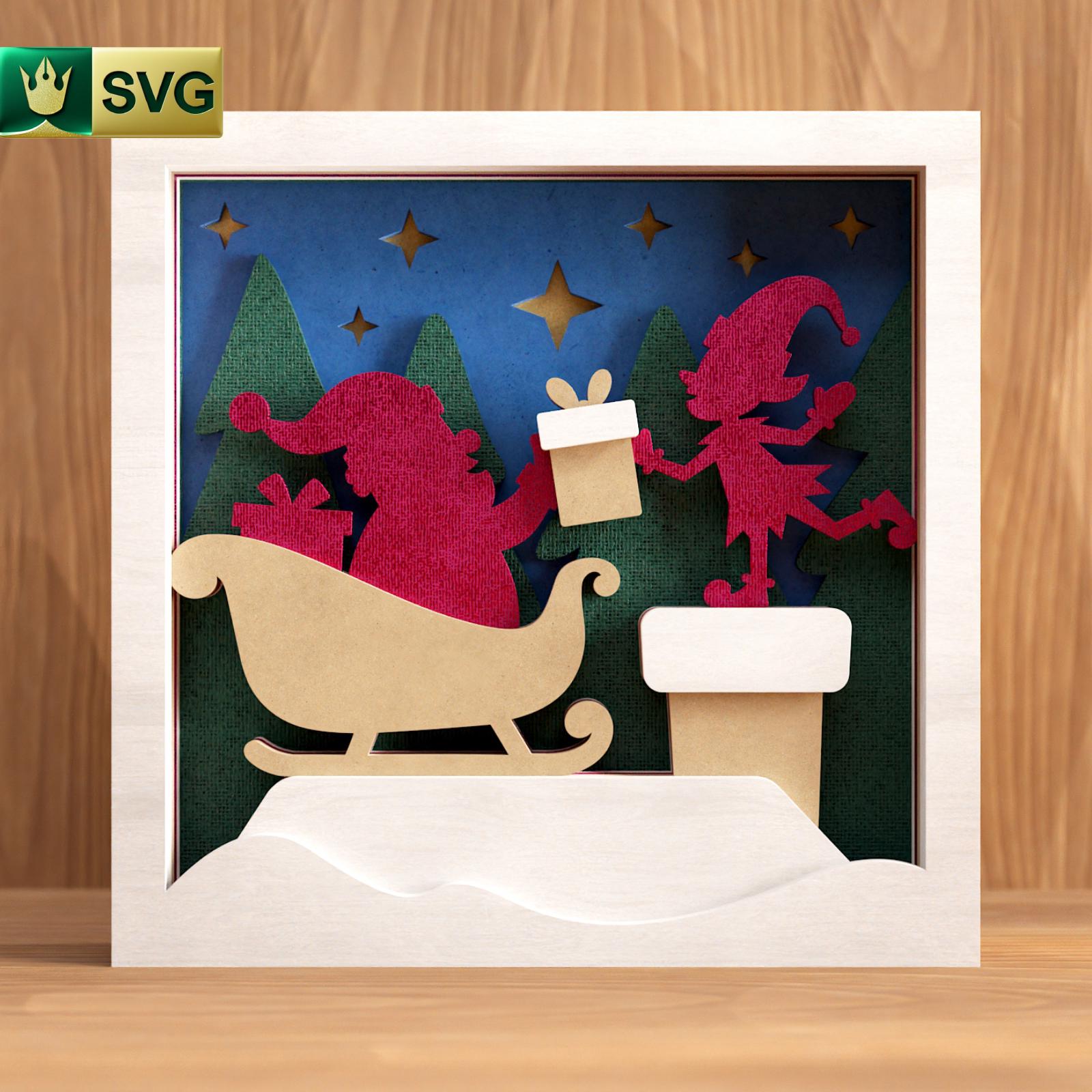 Cute Christmas Scene 3D Layered SVG | Santa and Elf| Christmas Digital ...