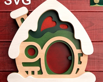 Cute House 3D Layered V14 | Digital Cut File - SVG, DXF, PDF | Compatible with Cricut, Silhouette, Glowforge | Christmas House Template