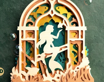 Mermaid Underwater Scene 3D Layered SVG Laser Cut File - Magical Ocean Life Wall Art, Digital File for Laser Cutting Machines