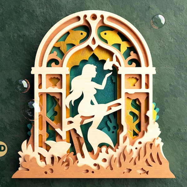 Mermaid Underwater Scene 3D Layered SVG Laser Cut File - Magical Ocean Life Wall Art, Digital File for Laser Cutting Machines