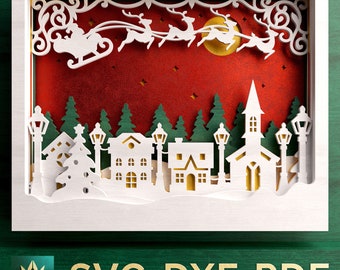3D Layered Christmas Village V.1 | Digital Cut File - SVG, DXF, PDF | Compatible with Cricut, Silhouette, Glowforge | Christmas Shadowbox