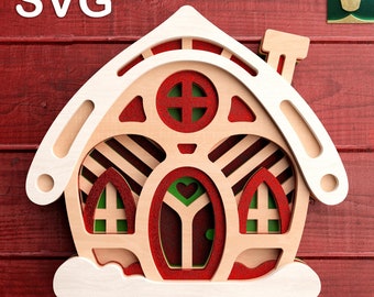 Cute House 3D Layered V9 | Digital Cut File - SVG, DXF, PDF | Compatible with Cricut, Silhouette, Glowforge | Christmas House Template