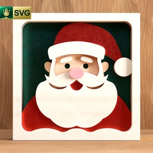 Papai Noel 3D Layered SVG | Arte de parede de férias de inverno | Arquivo de corte digital de Natal | SVG, DXF, Pdf, Ai, Eps, Png | Projeto de decoração de Natal