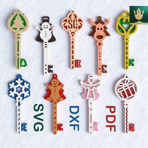 Paquete 3D de llaves mágicas de Navidad Archivos de corte SVG / Llave mágica de Santa / Llaves y etiquetas de Navidad / Plantillas de archivos cortados en papel y láser / DXF, PDF