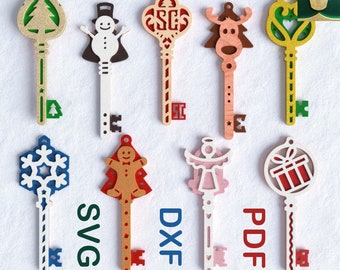 Christmas Magic Keys 3D Bundle SVG Cut Files | Santa's Magic Key | Christmas Keys and Tags | Paper and Laser Cut File Templates | DXF, PDF