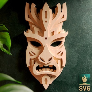 Tribal Maske V4 3D Schichtschnitt Datei & Tiki Maske - Kompatibel mit Cricut, Silhouette, Glowforge, und anderen Lasermaschinen - SVG, Dxf, Ai, PDF