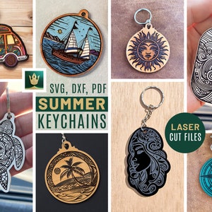 Summer Keychain Bundle: SVG Templates for Laser Cutting Keychain Design Resources Surf-Themed Keychain SVG Keychain Patterns image 1