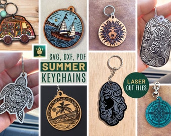 Summer Keychain Bundle: SVG Templates for Laser Cutting | Keychain Design Resources | Surf-Themed Keychain SVG | Keychain Patterns