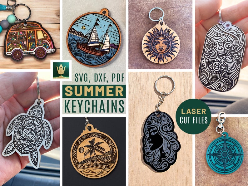 Summer Keychain Bundle: SVG Templates for Laser Cutting Keychain Design Resources Surf-Themed Keychain SVG Keychain Patterns image 1