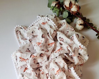 Swaddle en mousseline double gaze, animal en mousseline, eucalyliptus, couverture confortable pour tout-petits, cadeau de baby shower, coton doux, couverture pour nouveau-né