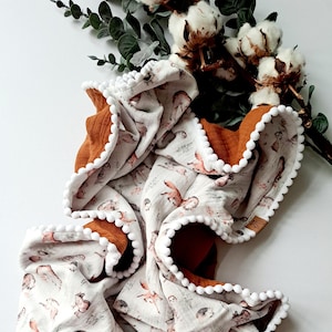 Couverture en mousseline double gaze, couverture confortable pour tout-petit, cadeau de baby shower, coton doux, couverture pour nouveau-né, coton biologique doux.