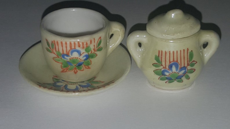 Vintage Miniature Tea Cup Saucer and Sugar Bowl Doll House | Etsy