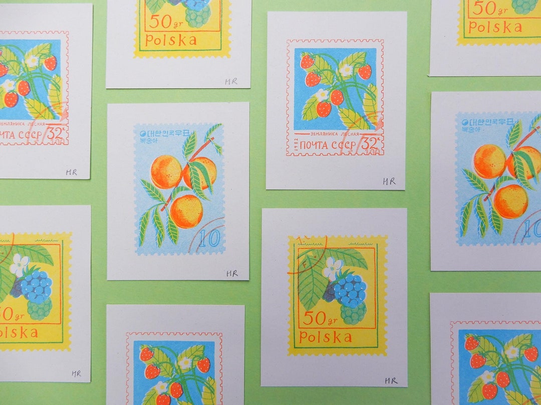 Fruit Stamp Risograph Prints. Set of 3 Mini Prints - Etsy