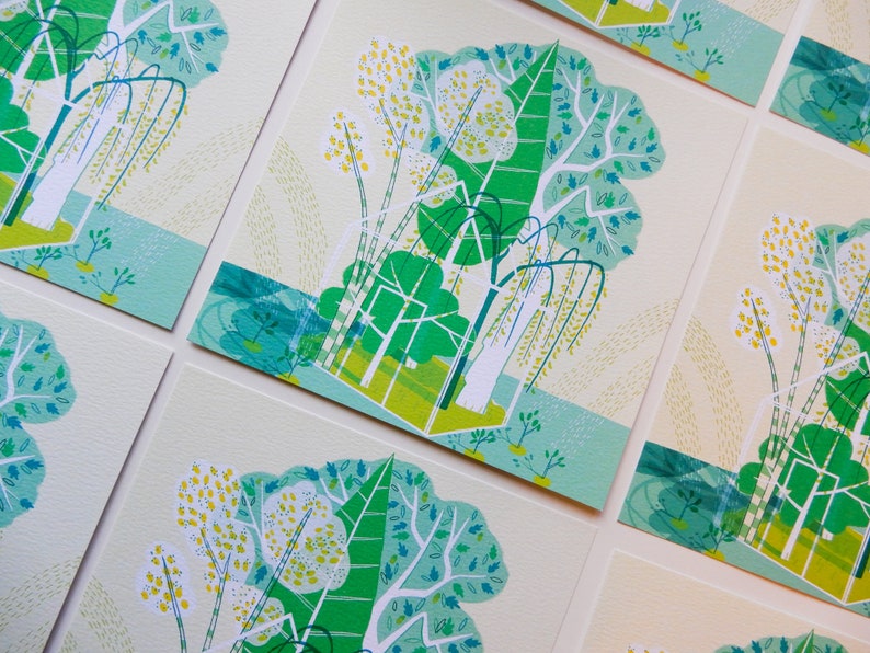 Tree house square print. 21x21cm. Green illustration. Watercolour paper image 2