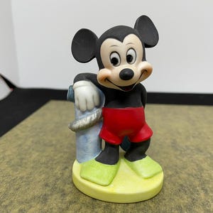Vintage Walt Disney Productions Disney Giftware Bisque Mickey Mouse W Scuba Gear Figurine