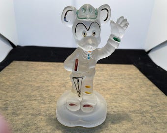 Figura de Mickey Mouse de cristal de plomo esmerilado de Walt Disney Productions vintage