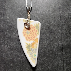 Antique Dish Pendant, Pink Flower Design Pendant, Antique Broken China Necklace, Antique Jewelry, Broken China Necklace, Handmade  Pendant