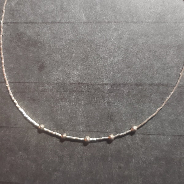 Sterling Sliver Beaded Necklace, Quartz Silver Necklace Beaded, Liquid Silver Necklace, Delicate Silver Necklace, Handmade Jewelry for Her