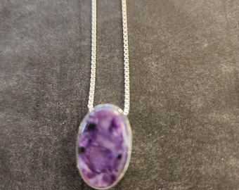 Purple Charoite Stone, Sterling Silver Necklace, Charoite Jewelry, 925 Sterling Silver Pendant, Purple, Bridal Pendant, Mom Gift