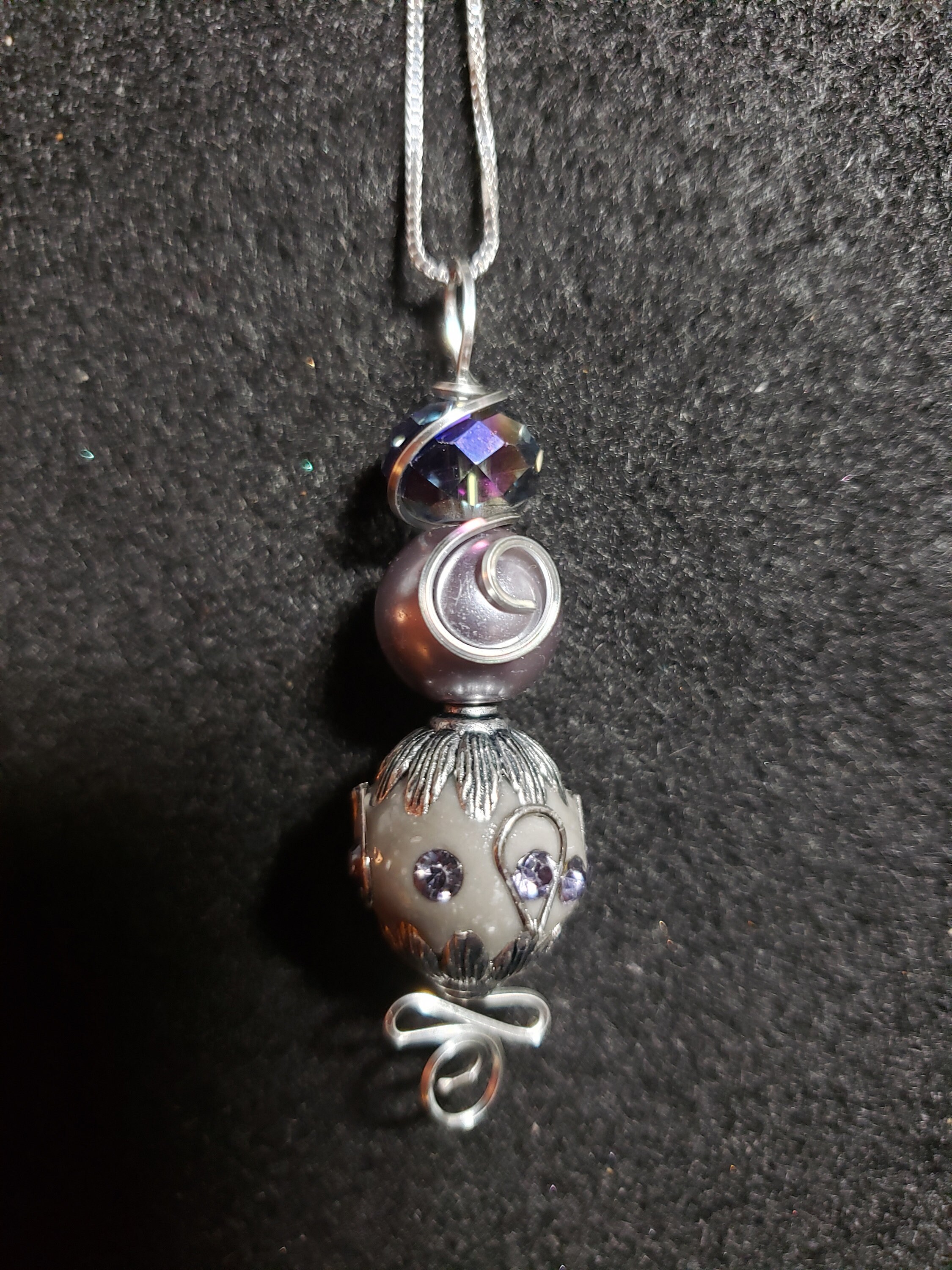 Handmade Gray Stone Pendant Necklace: Sterling Silver Wire Wrapped Gemstone