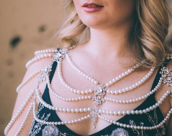 Shoulder jewelry~Wedding Shoulder~Body necklace ~Shoulder necklace~Pearls Chain Necklace~Shoulder jewelry