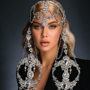 Bridal Headpiece~Bollywood Headpiece~Silver Bridal Headpiece~Tikka Headpiece~Crystal Headpiece