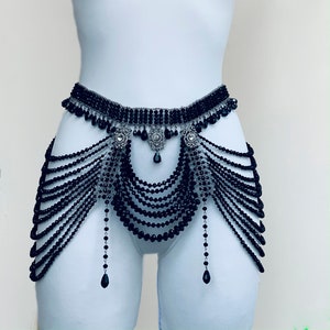 Black Belt~Rave Outfit~Rhinestone Belt~Body Jewelry~Big Belt~Rhinestone Jewelry Skirt~