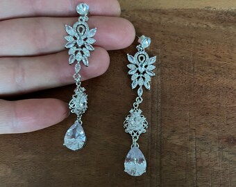 Wedding earrings~Bridal earrings~ Long drop earrings~ Dainty earrings~Party earrings