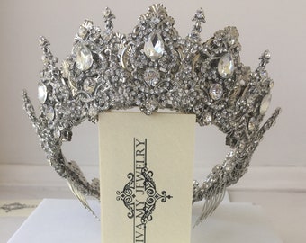Conjunto de corona y pendientes de cristal para boda, tiara de plata con diamantes de imitación