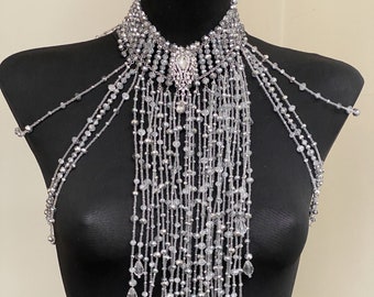 Shoulder necklace~Silver backdrop necklace~Wedding shoulder~Bridal jewelry~Body necklace ~Bridal body chain