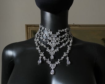 Crystal Necklace~CZ earring~Wedding set~Bridal Necklace~Wedding bridal jewelry