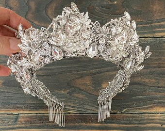 Rhinestone crown~Weddings earrings~Silver wedding tiara~Bridal tiara crown~Crystal wedding tiara~