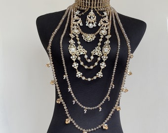 Gold  necklace~Long necklace~Gold body chain~Wedding  necklace~Body necklace ~ Crystal necklace~Gold Chain Necklace