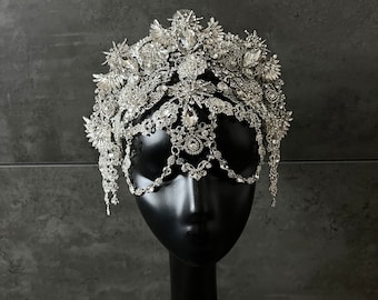 Halo crown~Silver crown~Silver headpiece ~Wedding headpiece~Crystal  headpiece