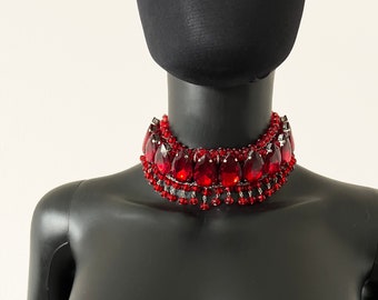 Red choker~Royal necklace~Crystals necklace~Statement necklace