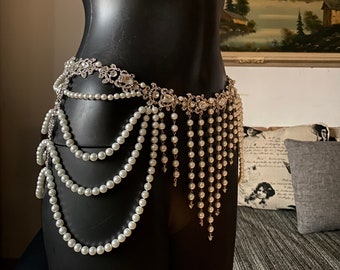 Pearl belt~Crystal belt~Bridal belt~Wedding belt~Pearl body chain