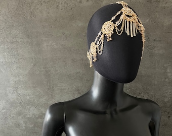 Crystal jewelry set~Crystal Gold forehead~Gold arm bracelet~Gold headpiece~