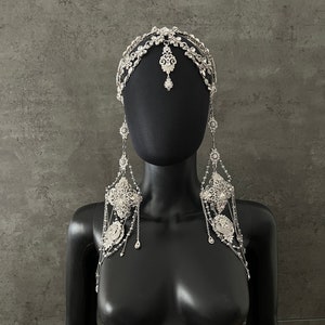 Silver bridal headpiece~Tikka headpiece~Crystal Headpiece~Crystal Headpiece~Bollywood headpiece
