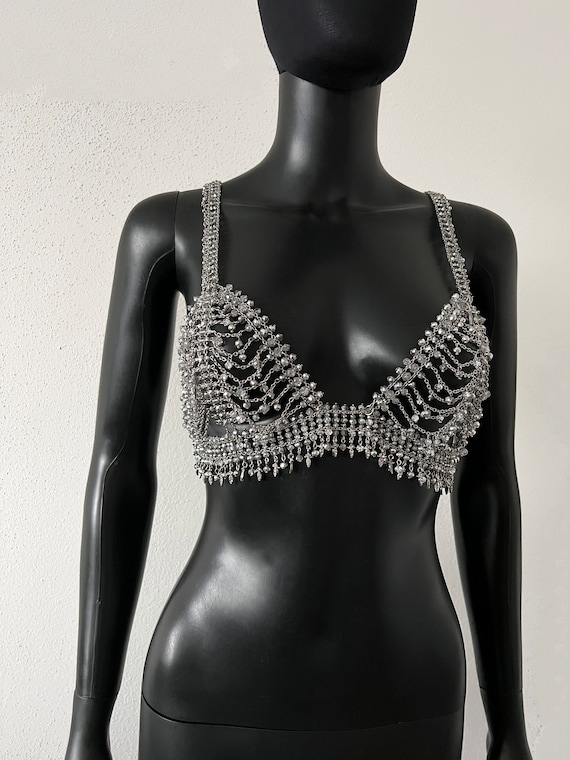 Silver Crystal Bra Star Brasilver Statement Bra Rhinestone Brabra