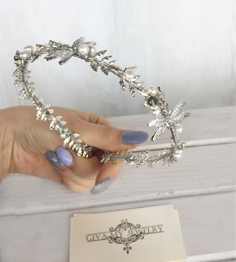 Silver pearl tiara~White pearl tiara~Wedding natur pearl tiara~Natural pearl hair accessory~Bride pearl tiara